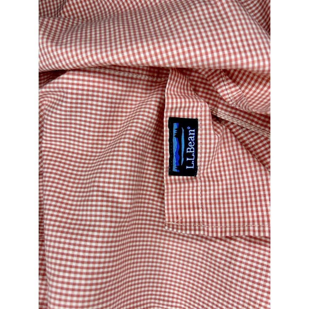 LL Bean Gingham Plaid Shirt Men's L Long Sleeve Orange Lightweight Summer Picnic - Picture 7 of 11